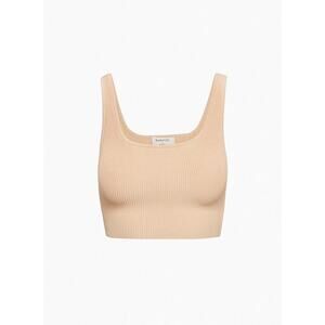 NWT Aritzia Babaton Sculpt Knit Squareneck Cropped Tank Flax Beige